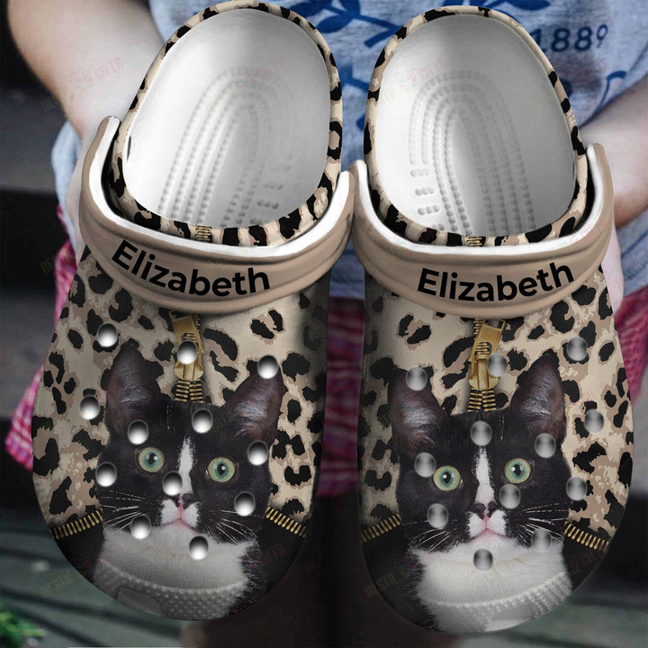 Personalized Cat Lovers With Leopard Pattern Crocs Classic Clogs Shoes