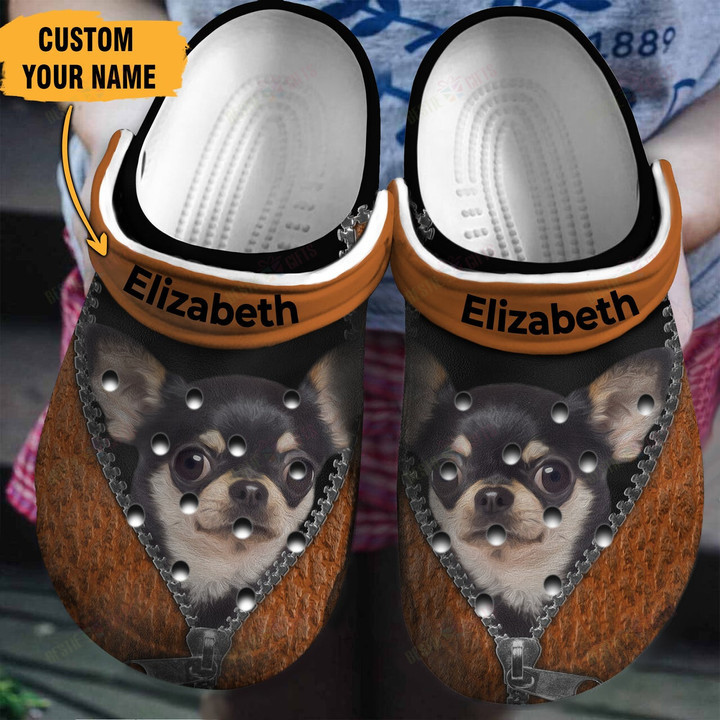 Personalized Chihuahua Brown Zipper Crocs Classic Clogs Shoes