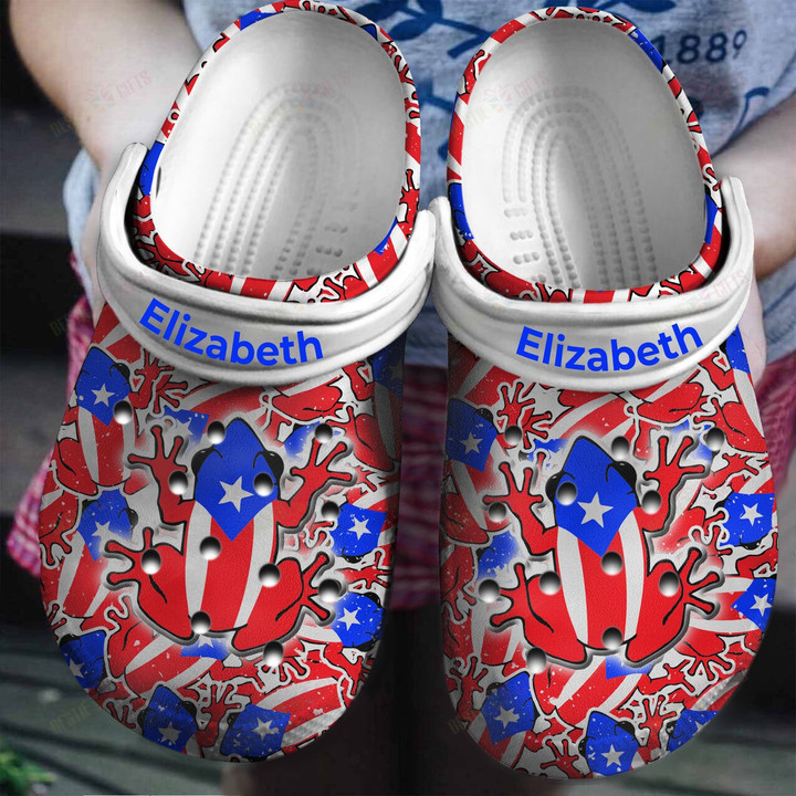 Personalized Coqui With Puerto Rico Flag Crocs Classic Clogs Shoes