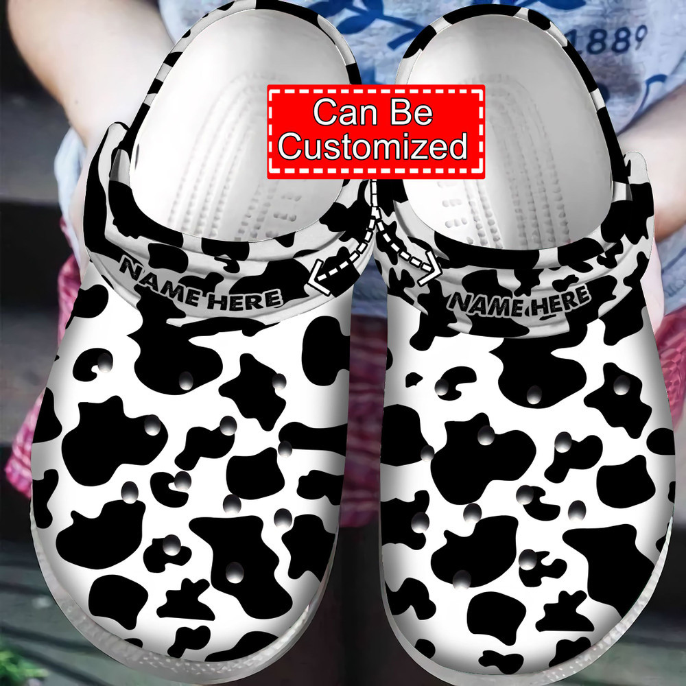 Personalized Cow Crocs - Cow Pattern Skin Dairy Farmer Cattle Lovers Birthday Him Her Color Clog Shoes For Men And Women