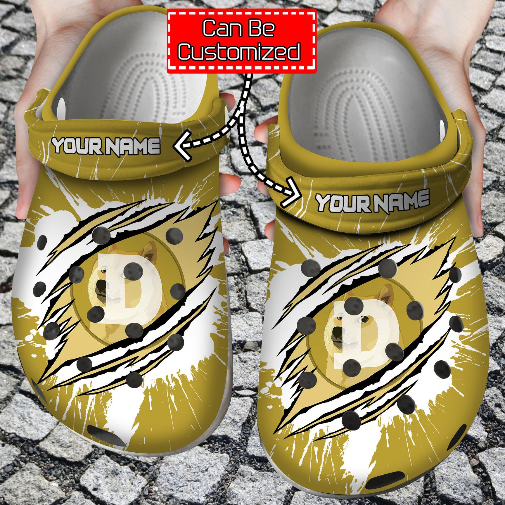 Personalized DOGE Coin Ripped Through Crocs Clog Shoes Crypto Crocs