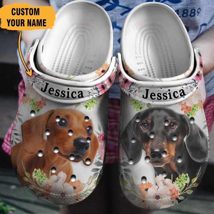 Personalized Dachshund Flower Crocs Classic Clogs Shoes