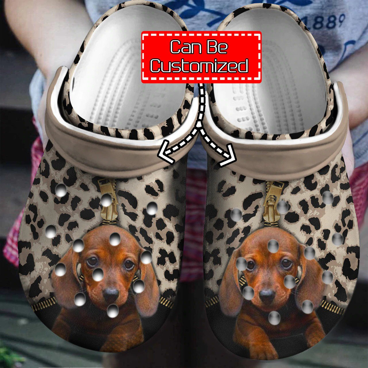 Personalized Dachshund Leopard Pattern Crocs Clog Shoes Dog Crocs