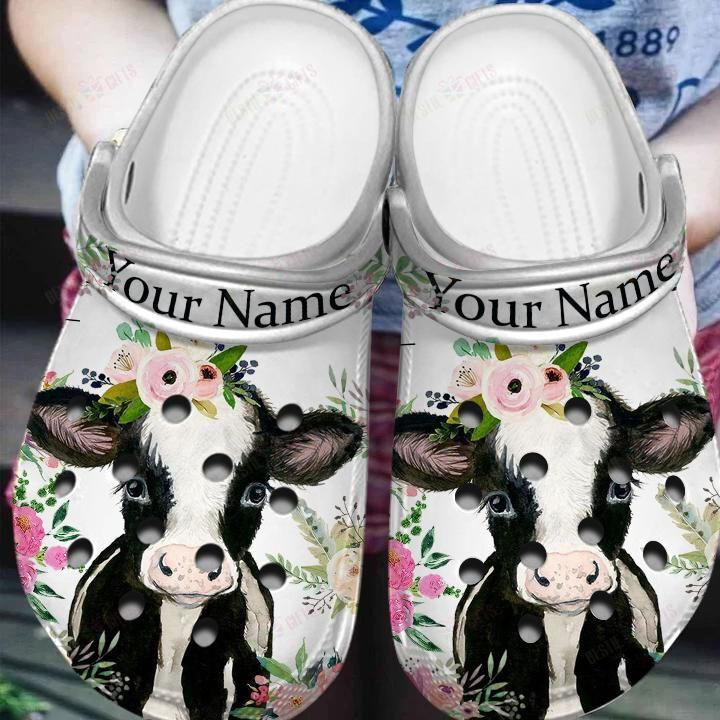 Personalized Dairy Cattle Floral Crocs Classic Clogs Shoes