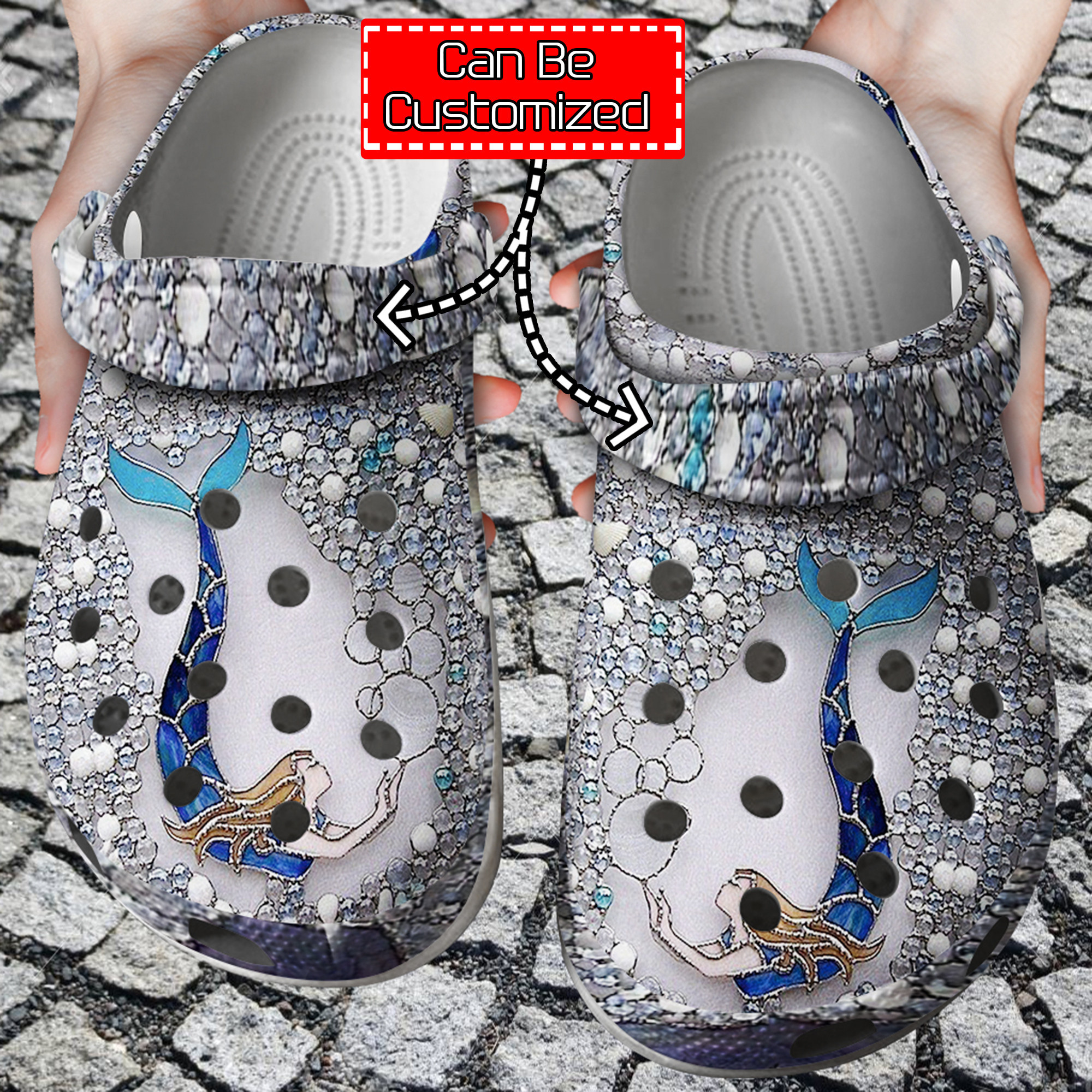 Personalized Diamond Mermaid Crocs Clog Shoes