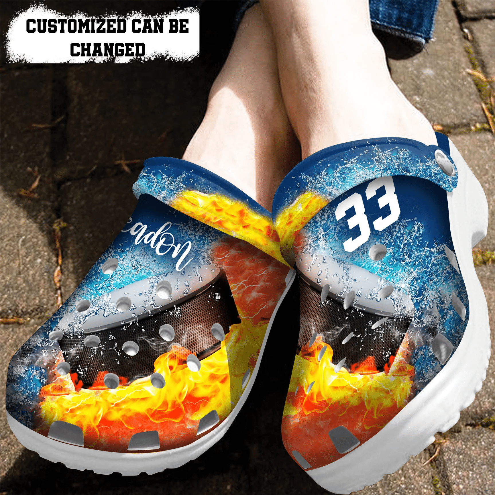 Personalized Fire And Water Crocs Clog Shoes Hockey Crocs