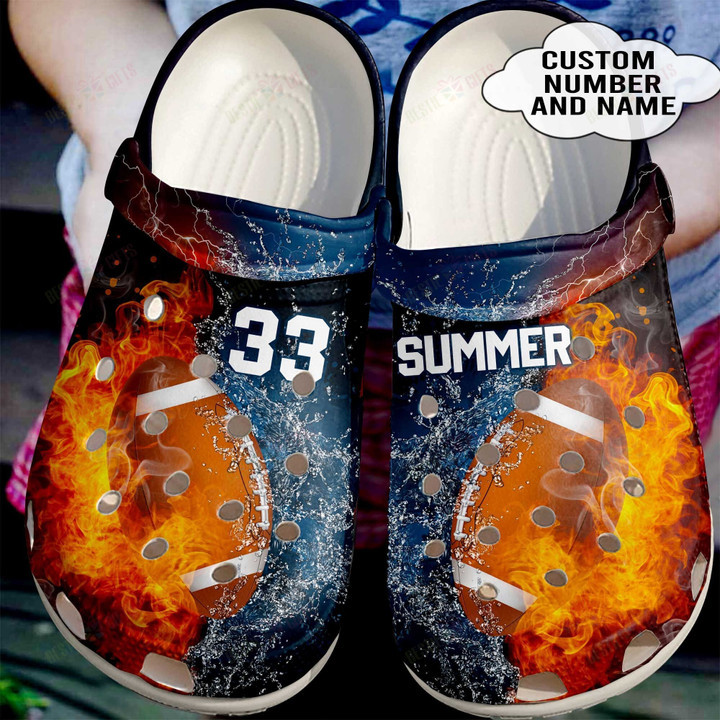 Personalized Fire And Water Football Crocs Classic Clogs Shoes