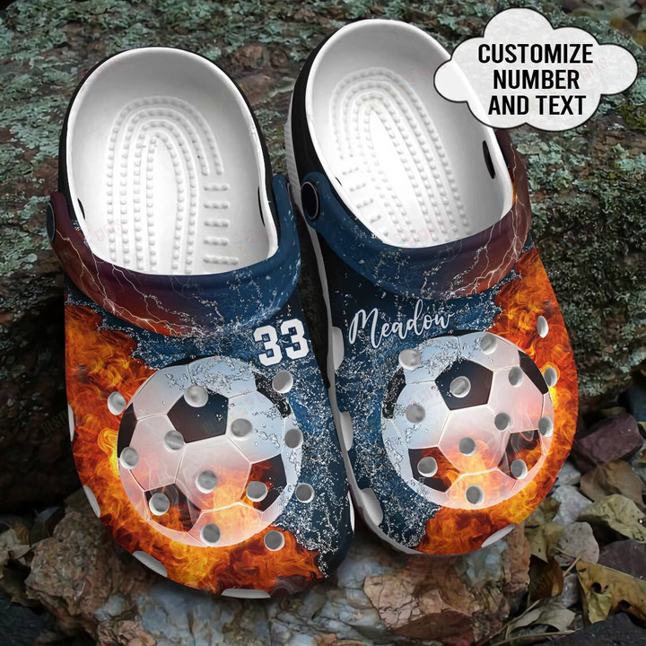 Personalized Fire And Water Soccer Crocs Classic Clogs Shoes