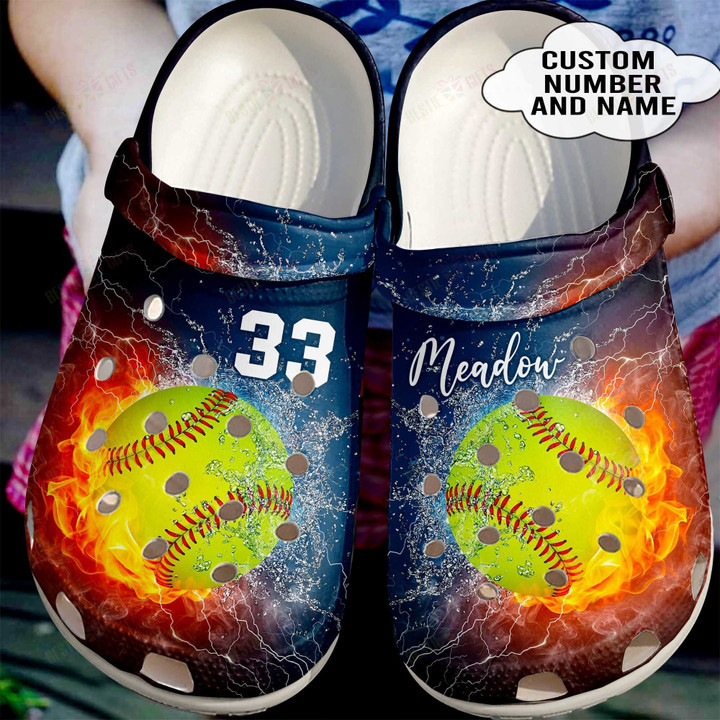 Personalized Fire And Water Softball Crocs Classic Clogs Shoes