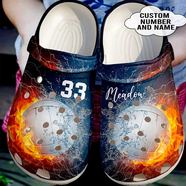 Personalized Fire And Water Volleyball Crocs Classic Clogs Shoes