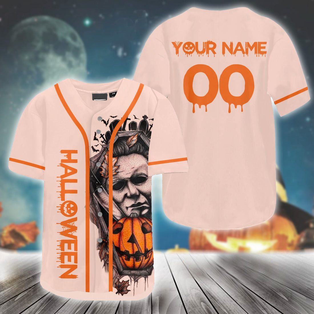 Personalized Halloween Michael Myers Pumpkin Jersey Shirt