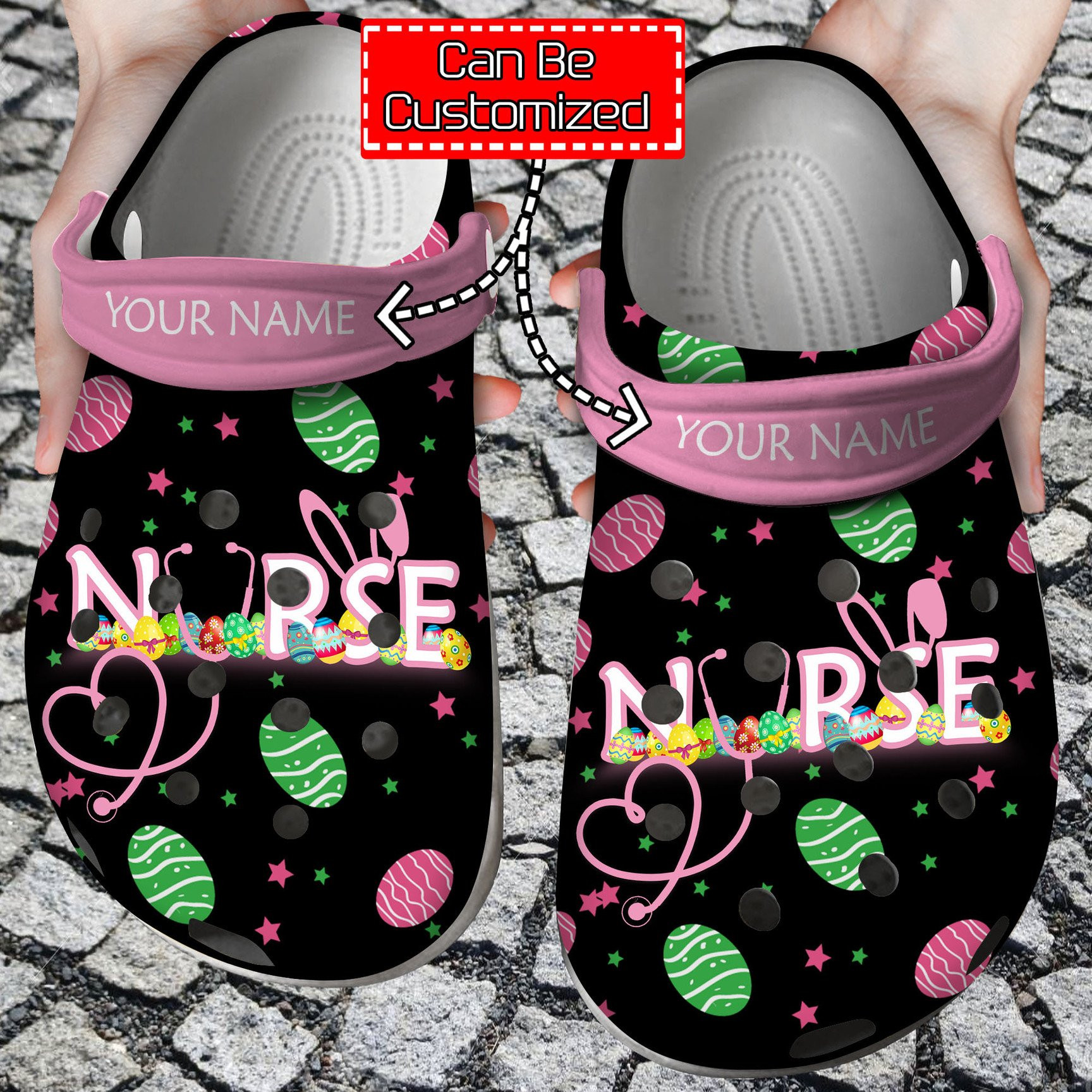 Personalized Happy Easter Nurse Bunny Rabbit Holiday Crocs Clog Shoes Nurse Crocs