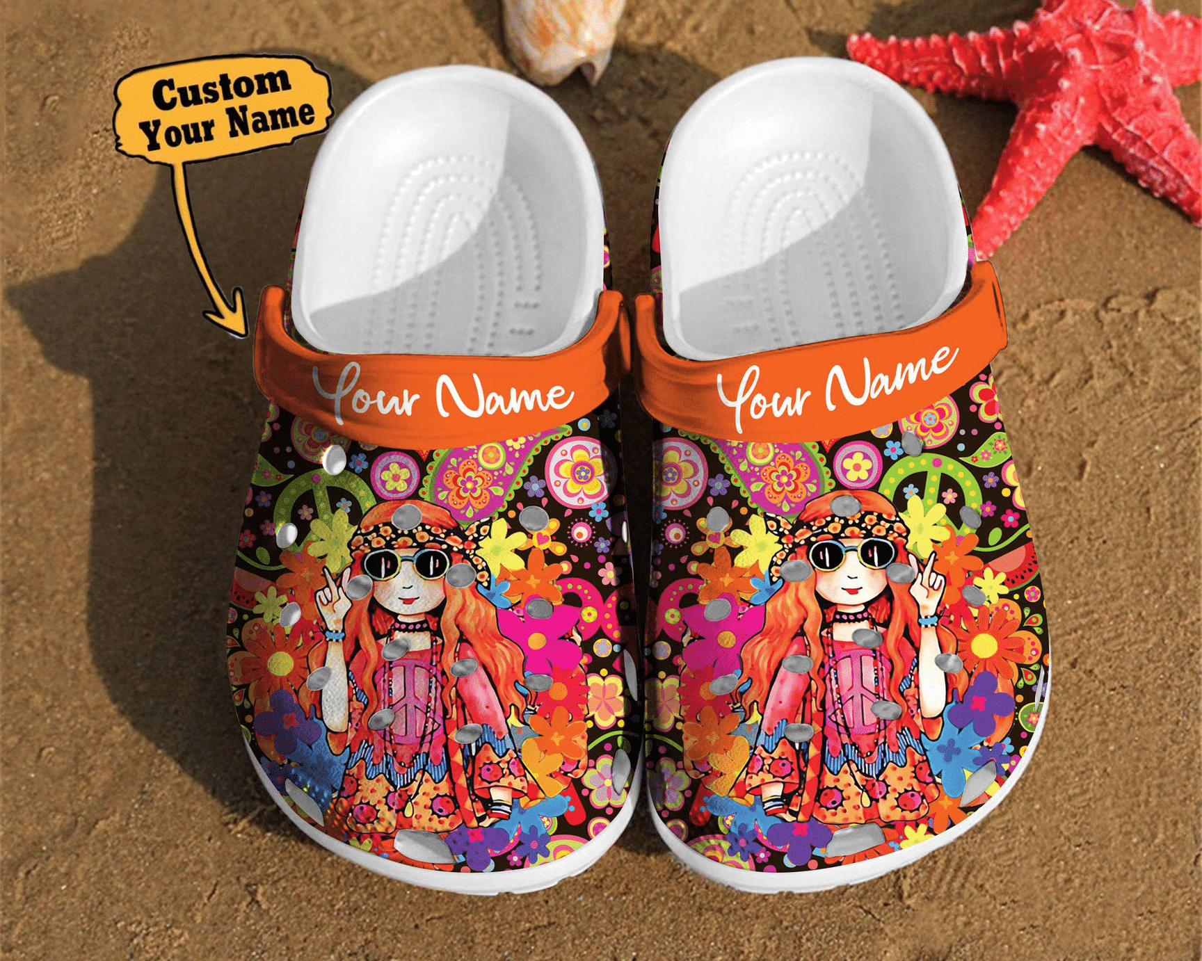 Personalized Hippie Girl Comfortable Women Classic Style Birthday Crocs Clog Shoes Hippie Crocs
