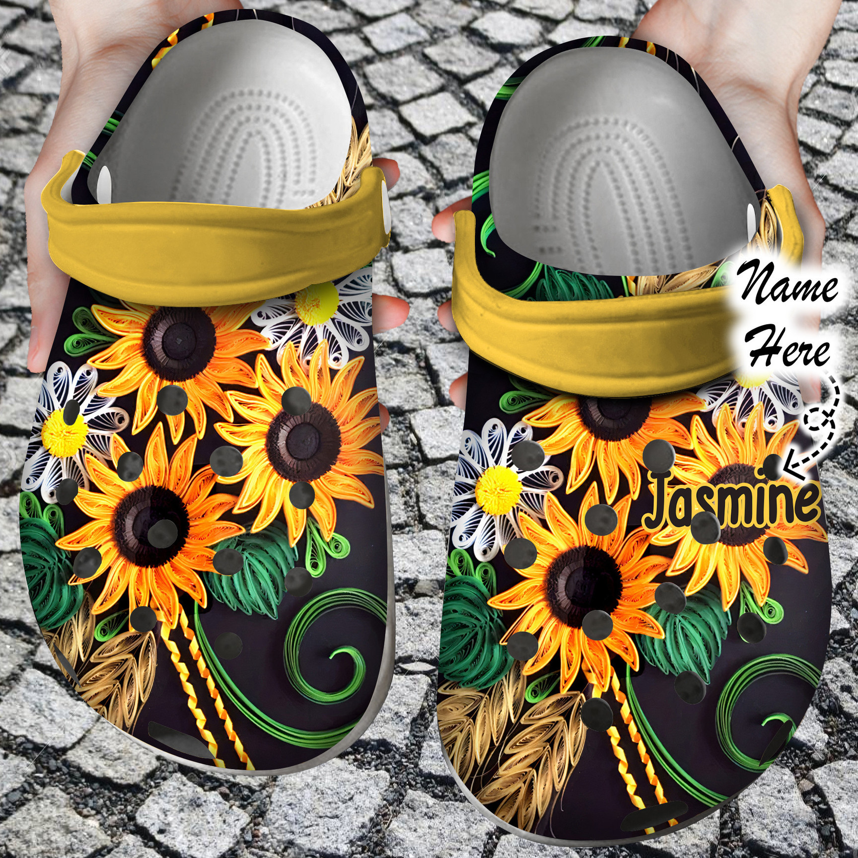 Personalized Hippie Personalized Sunflower Art Crocs Clog Shoes Hippie Crocs