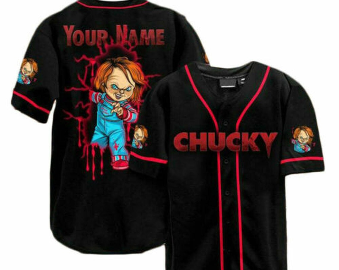 Personalized Horror Doll Chucky Childs Play Baseball Jersey Shirt Chucky Gift Horror Jersey Halloween Gift Chucky Baseball Shirt