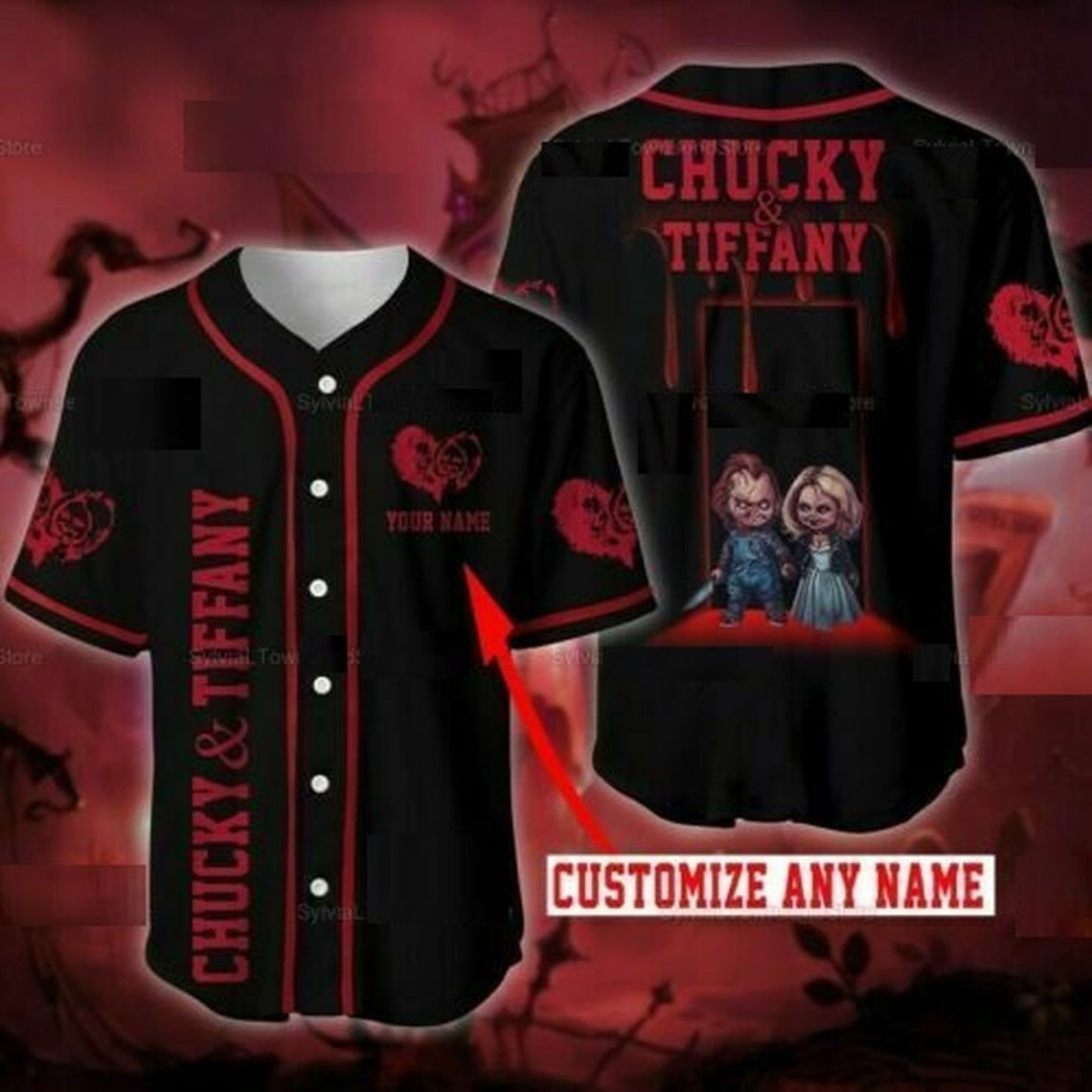 Personalized Horror Pennywise Clown Meet 3D baseball jersey shirt Scary Movie Shirt Halloween Horror Shirt Chucky and Tiffany shirt