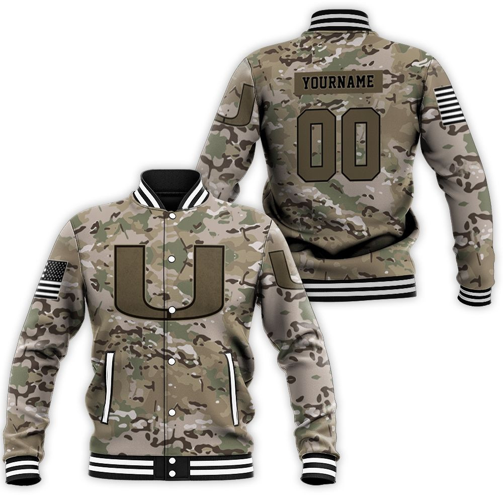 Personalized Hurricanes Camo Pattern 3d Baseball Jacket for Men Women