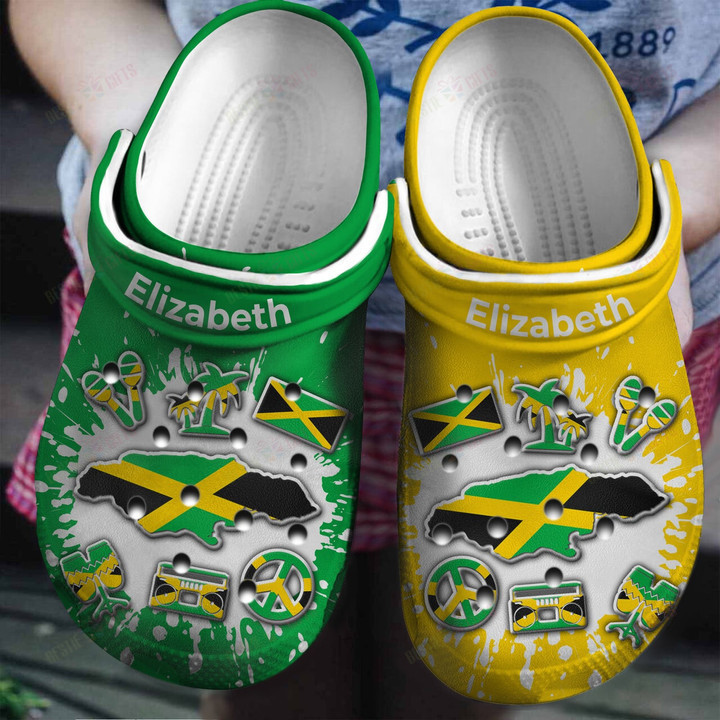 Personalized Jamaica Flag Bleached Crocs Classic Clogs Shoes