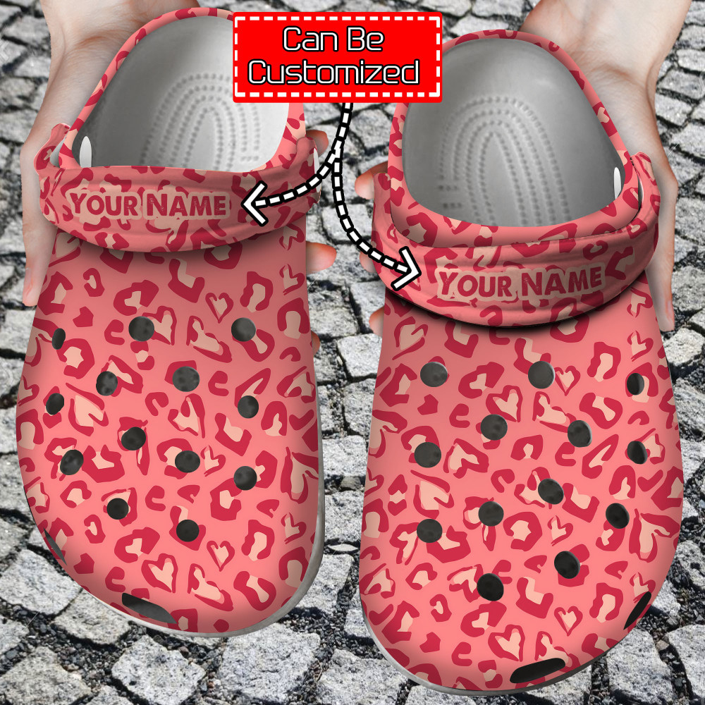 Personalized Leopard Heart Print Pattern Crocs Clog Shoes For Men And Women