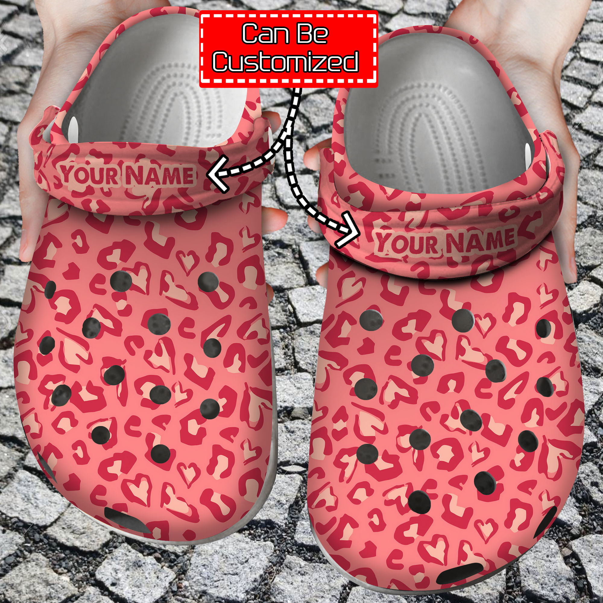 Personalized Leopard Heart Print Pattern Crocs Clog Shoes