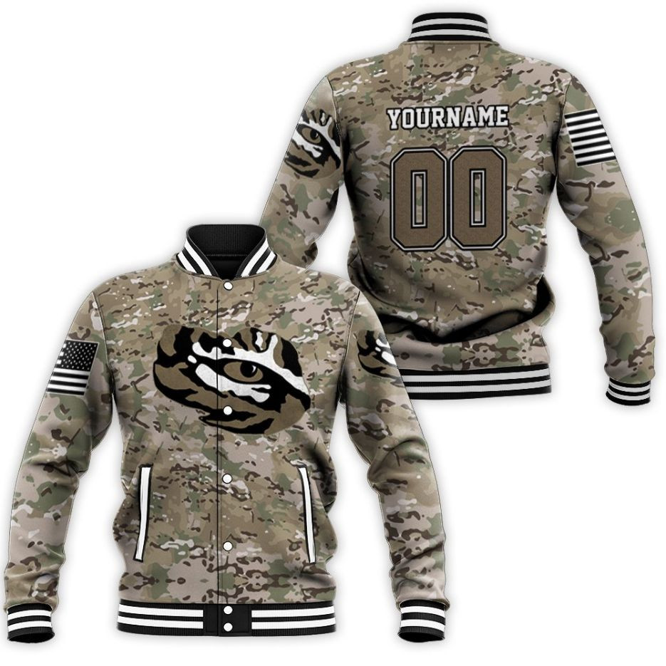 Personalized Lsu Tigers Camo Pattern 3d Baseball Jacket for Men Women