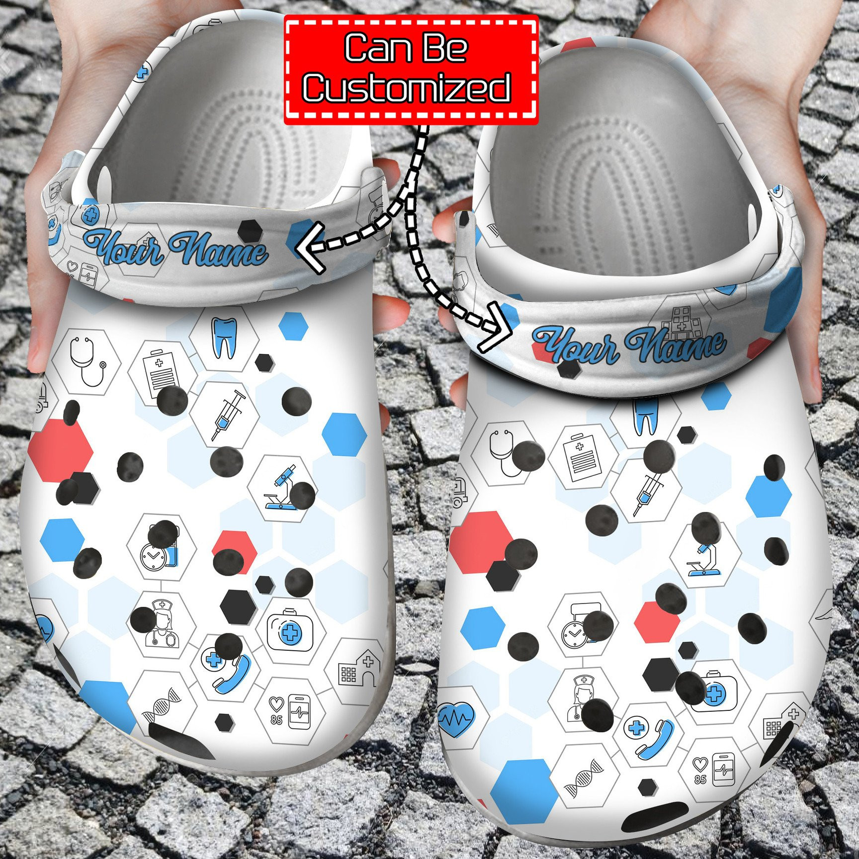 Personalized Medicine Line Hexagons Collection Crocs Clog Shoes Nurse Crocs