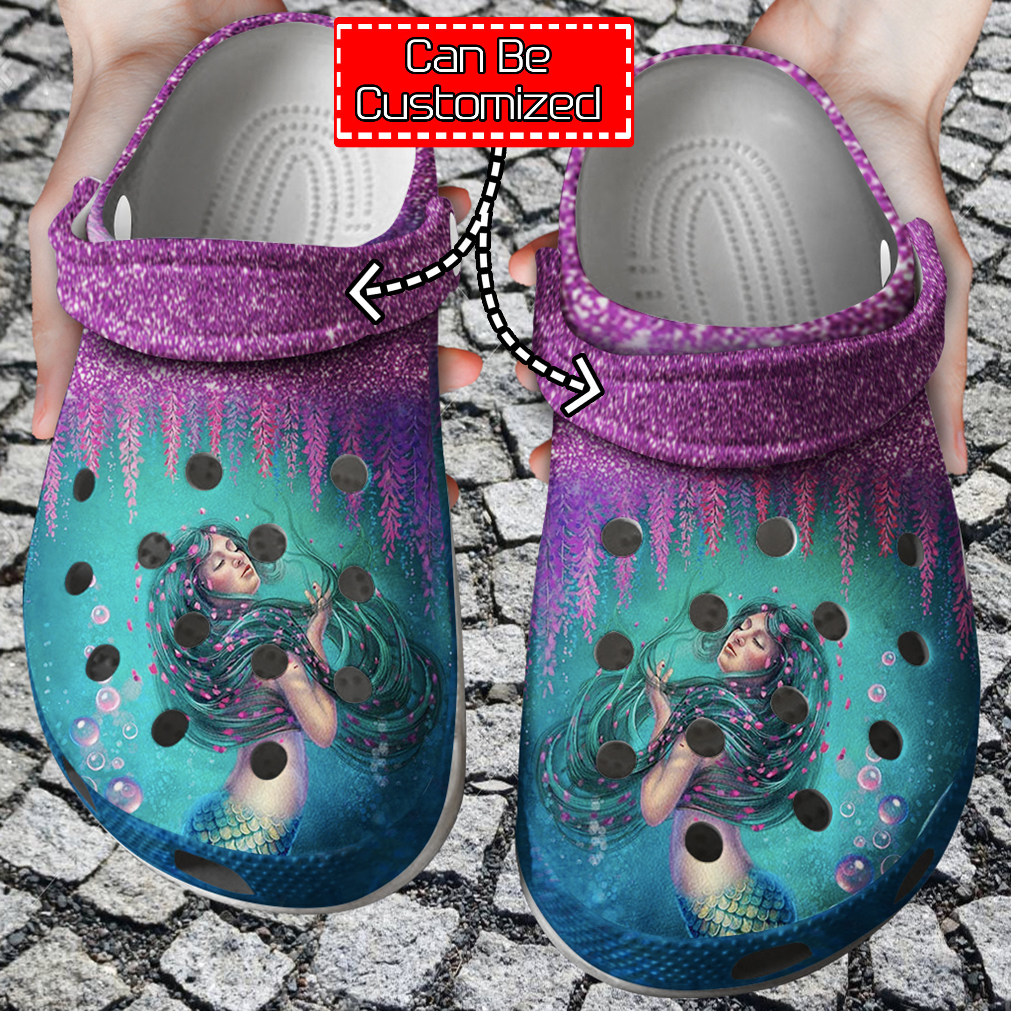 Personalized Mermaid Glitter Crocs Clog Shoes