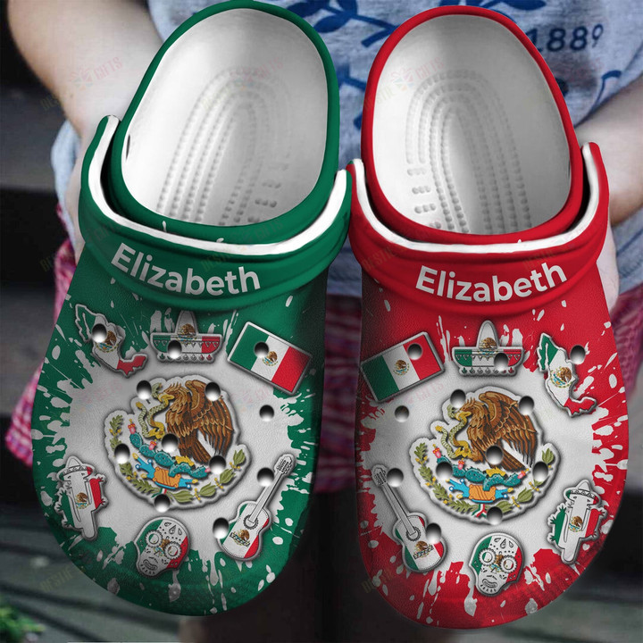 Personalized Mexico Flag Bleached Crocs Classic Clogs Shoes