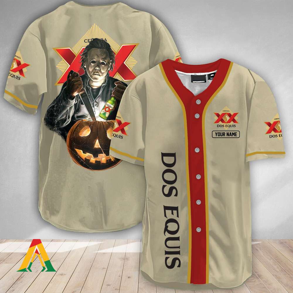 Personalized Michael Myers Pumpkin Dos Equis Baseball Jersey Unisex Jersey Shirt for Men Women