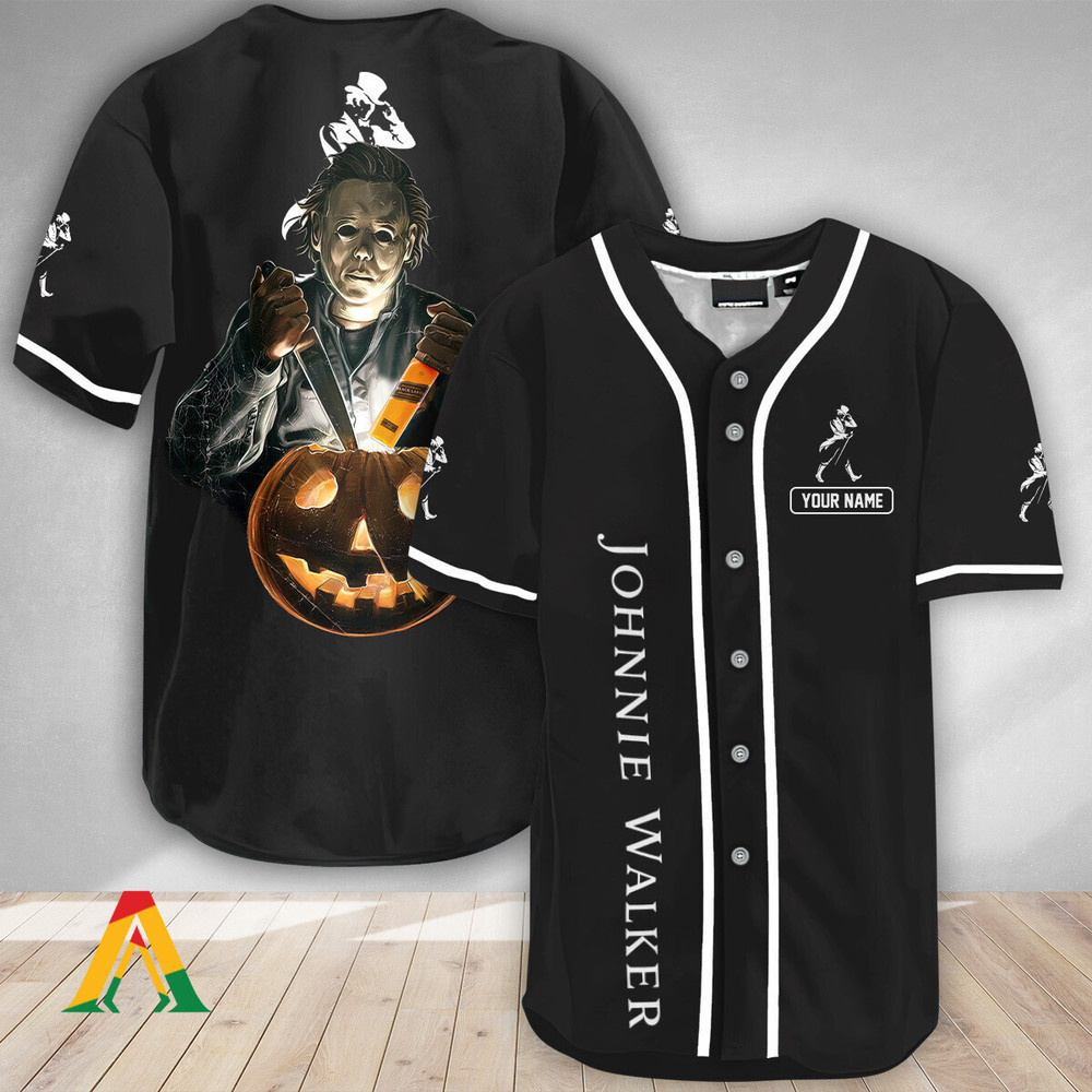 Personalized Michael Myers Pumpkin Johnnie Walker Baseball Jersey Unisex Jersey Shirt for Men Women