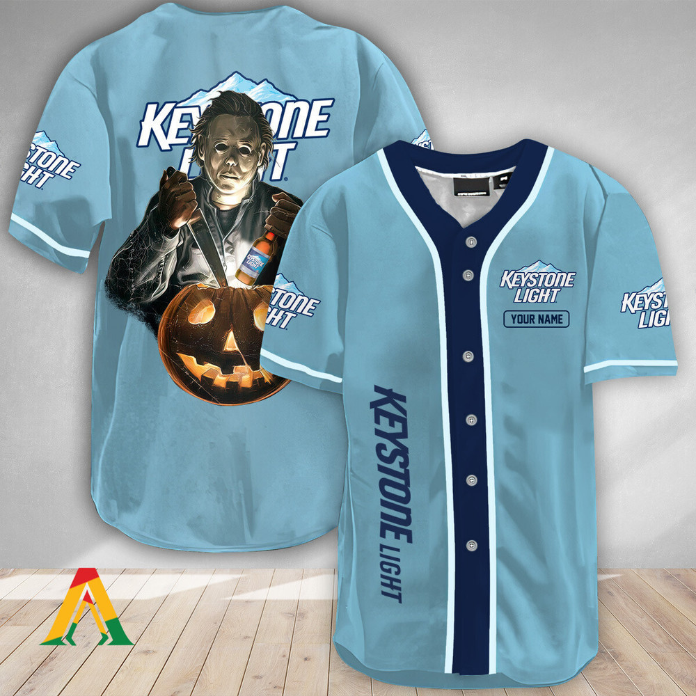 Personalized Michael Myers Pumpkin Keystone Light Baseball Jersey Unisex Jersey Shirt for Men Women