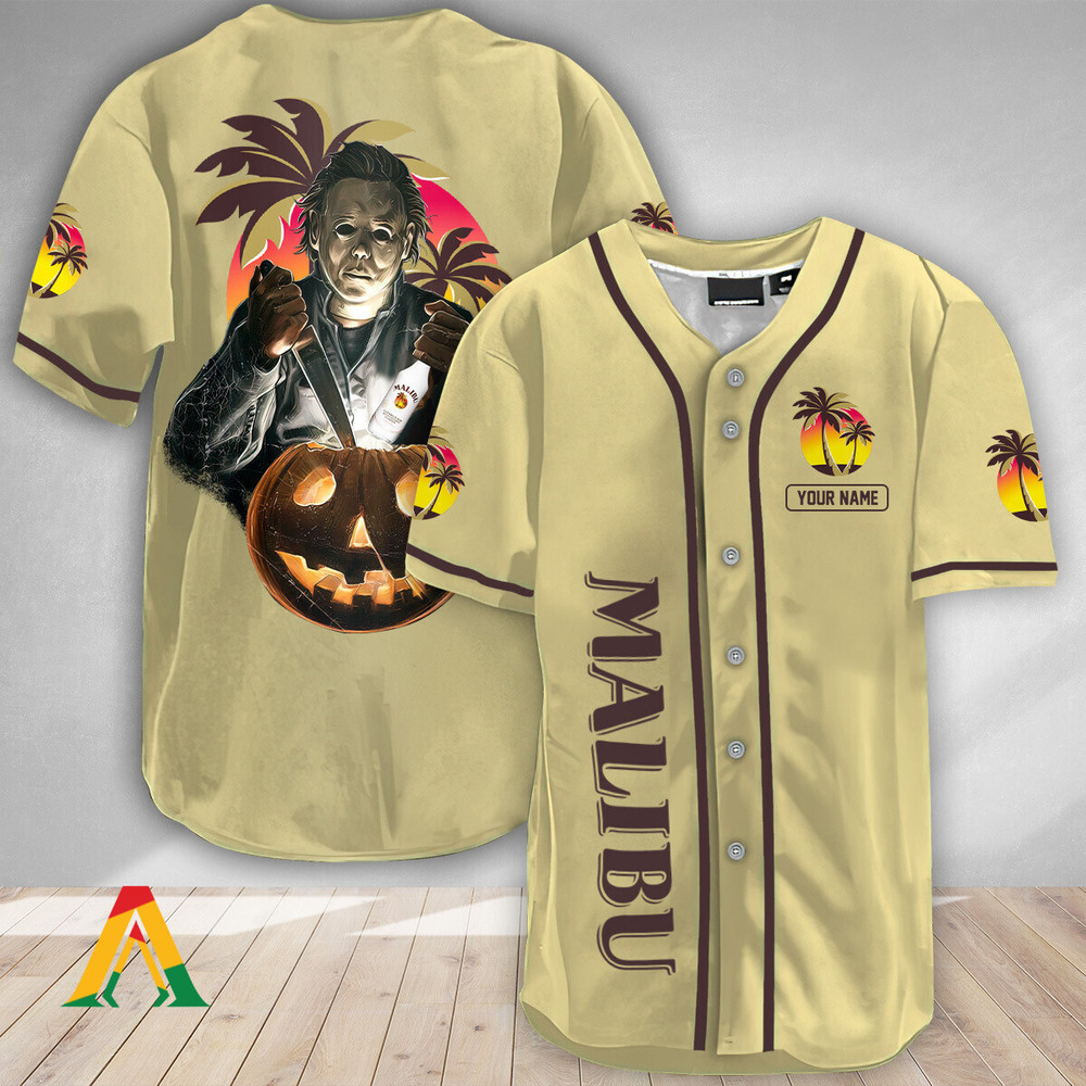 Personalized Michael Myers Pumpkin Malibu Rum Baseball Jersey Unisex Jersey Shirt for Men Women