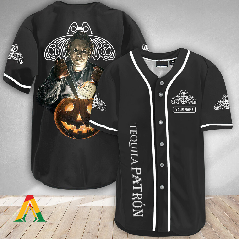 Personalized Michael Myers Pumpkin Tequila Patron Baseball Jersey Unisex Jersey Shirt for Men Women