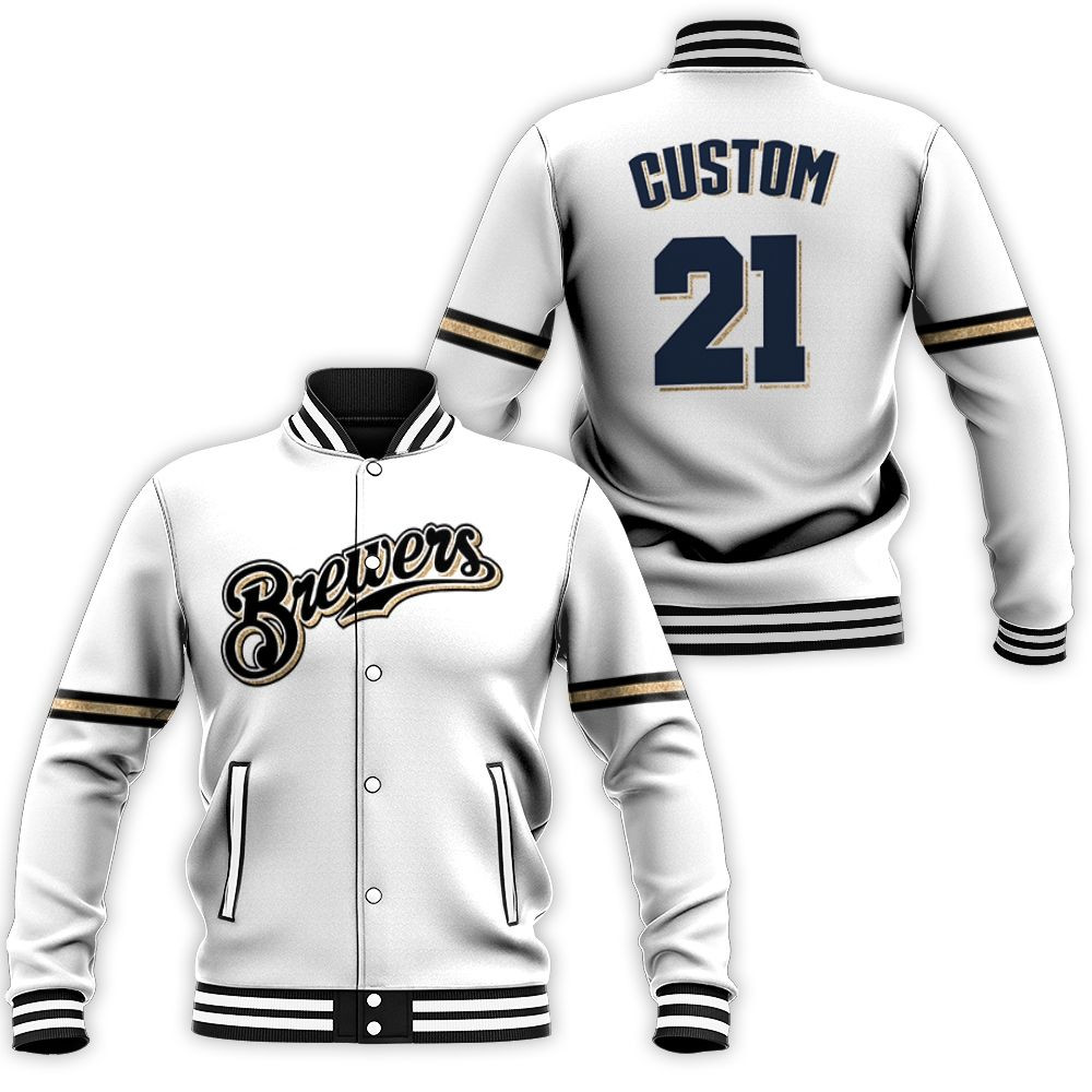 Personalized Milwaukee Brewers White Jersey Inspired Style Baseball Jacket for Men Women