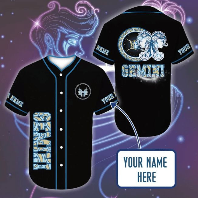 Personalized Name Gemini Zodiac Black Baseball Jersey