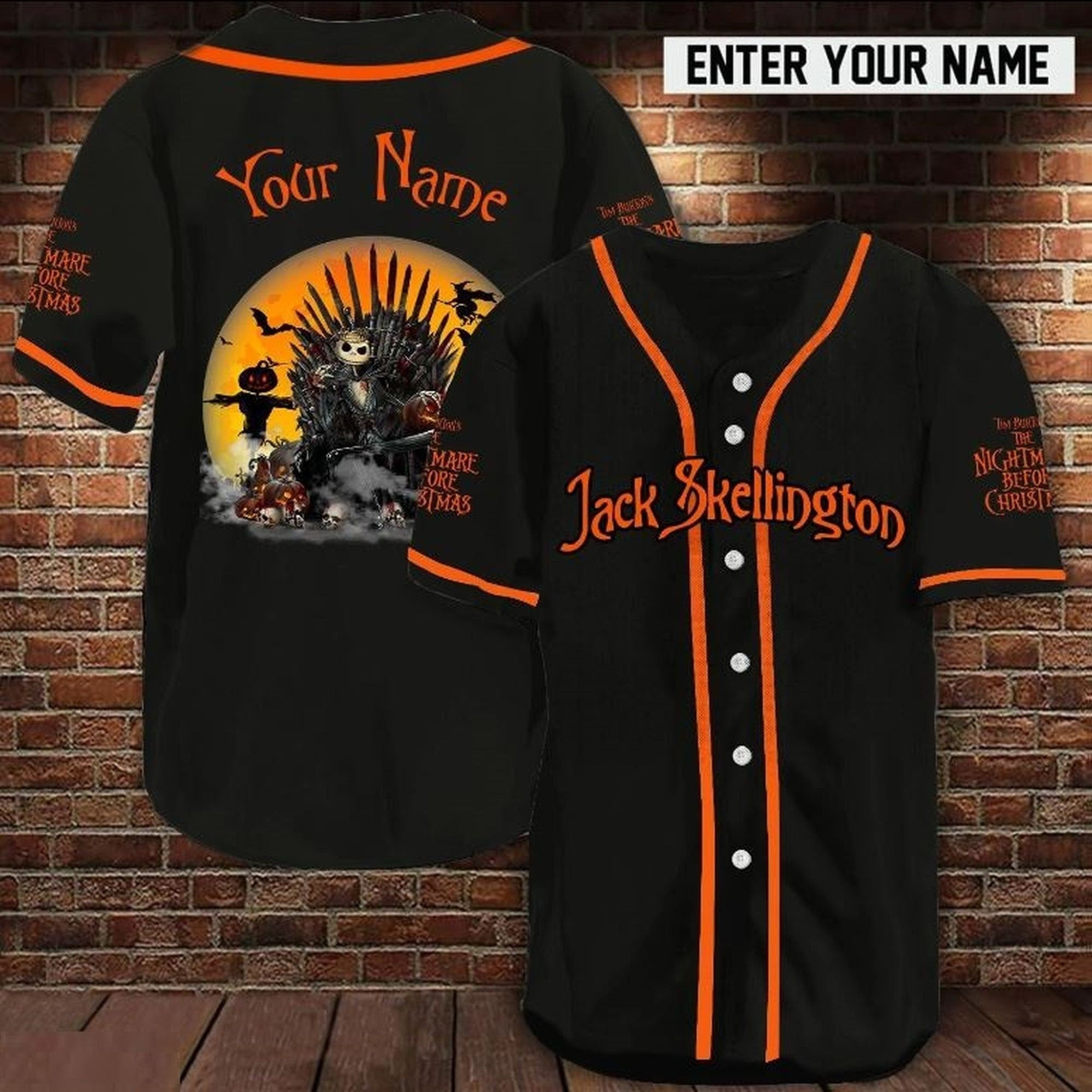 Personalized Name Jack Skellington Halloween Baseball Jersey, Unisex Jersey Shirt for Men Women