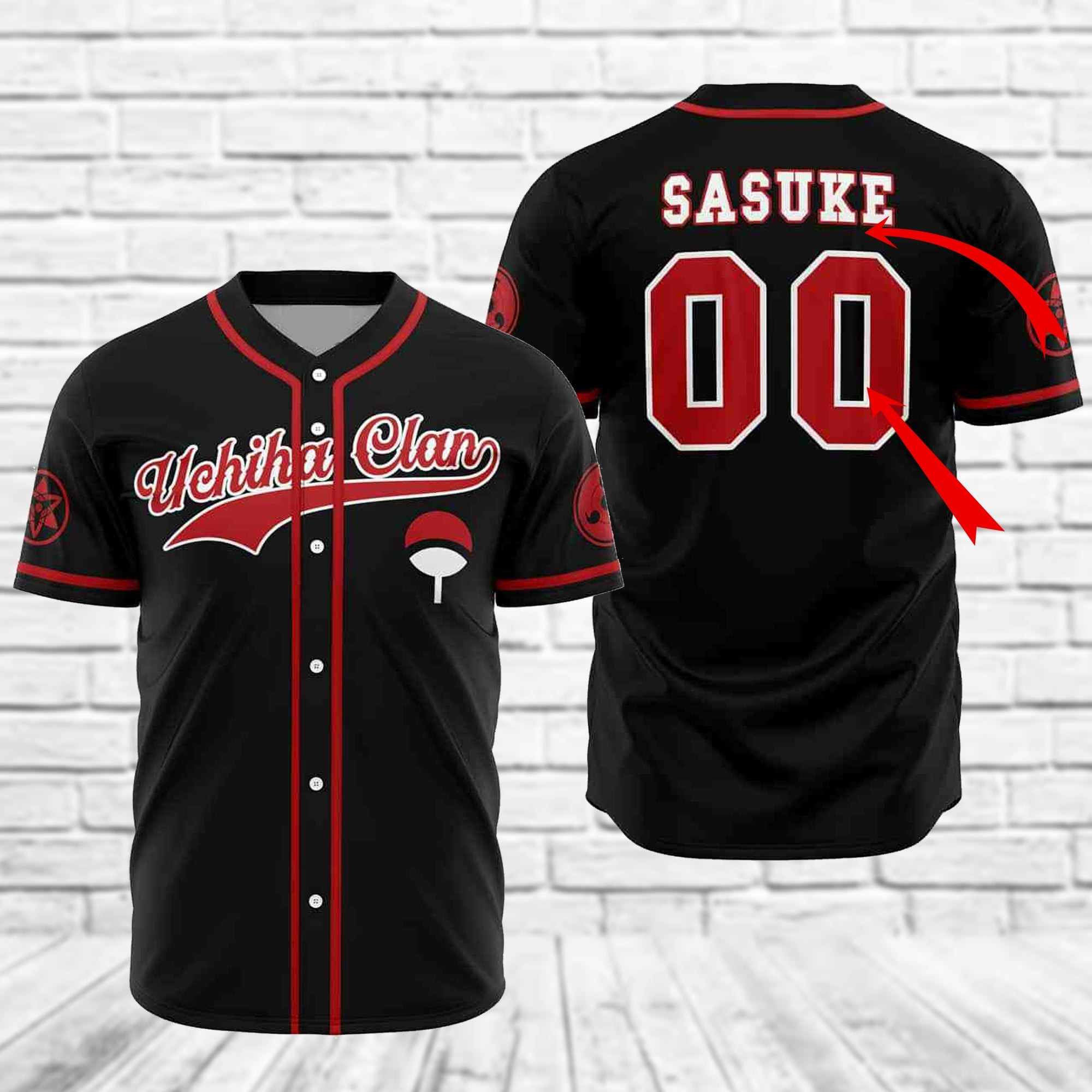 Personalized Naruto Sasuke Uchiha Clan Baseball Jersey, Unisex Baseball Jersey for Men Women