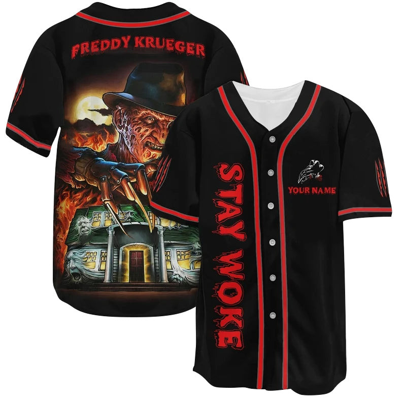 Personalized Nightmare Stay Woke Freddy Krueger Jersey Shirt, Unisex Baseball Jersey for Men Women
