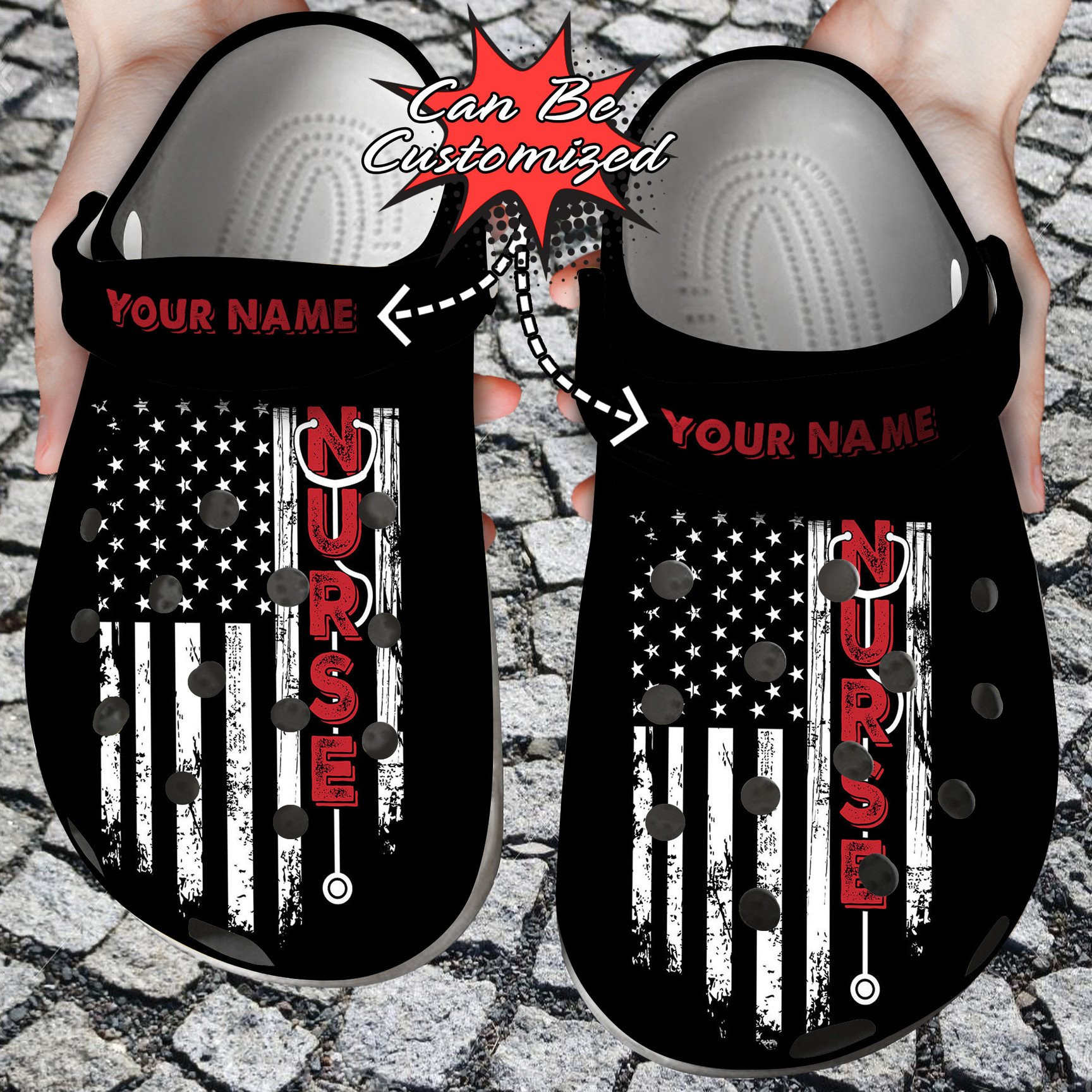 Personalized Nurse American Flag Crocs Clog Shoes Nurse Crocs