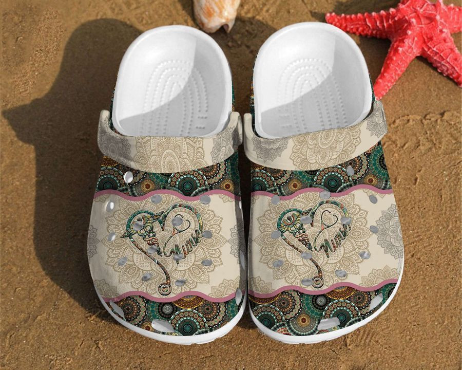 Personalized Nurse Mandala Heart Vintage Gift For Unique Gifts Crocs Clog Shoes