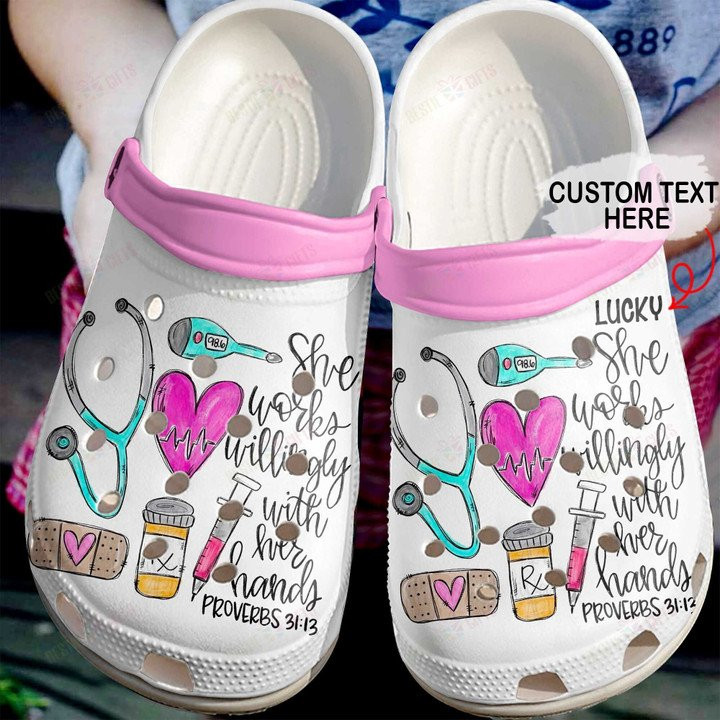 Personalized Nurse She Works Willingly Crocs Classic Clogs Shoes