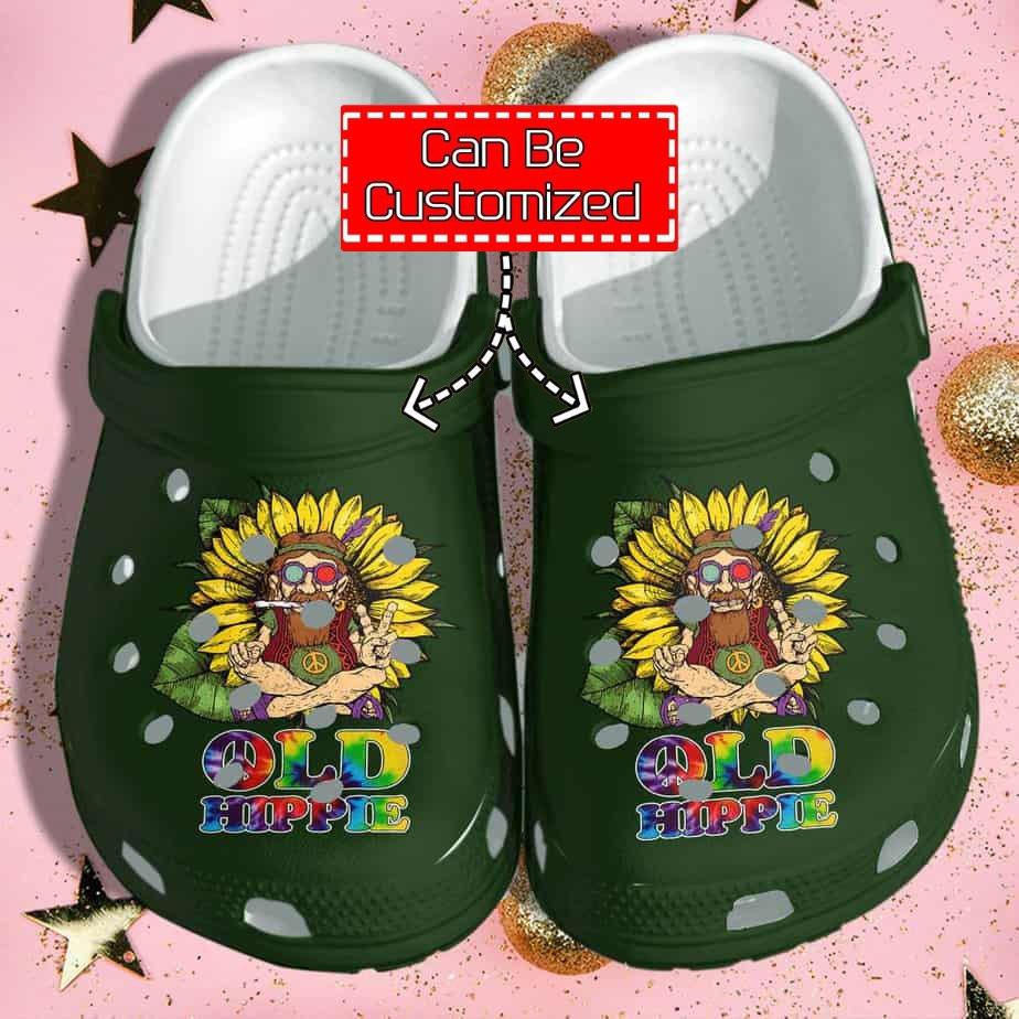 Personalized Old Men Hippie Sunflower Weed Gift For Father Crocs Clog Shoes Fathers Custom Crocs