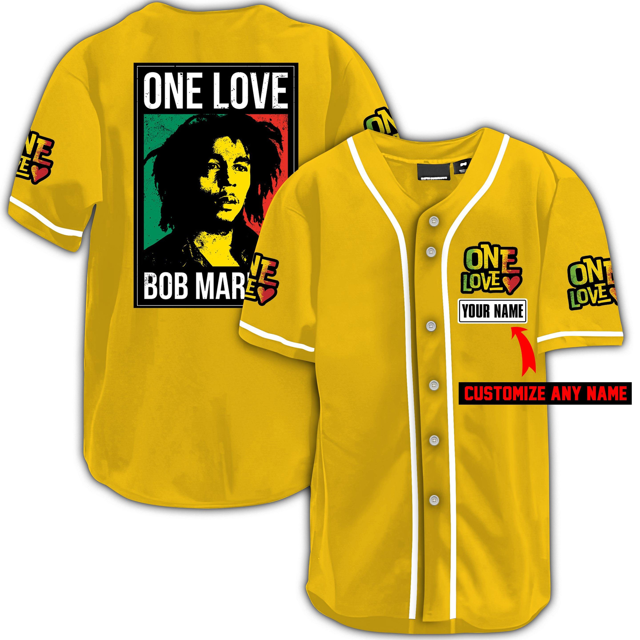 Personalized One Love Bob Marley Baseball Jersey