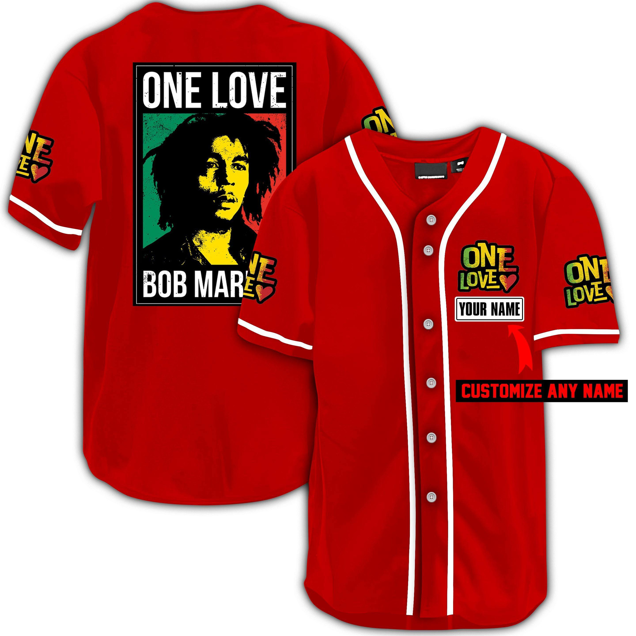 Personalized One Love Bob Marley Baseball Jersey