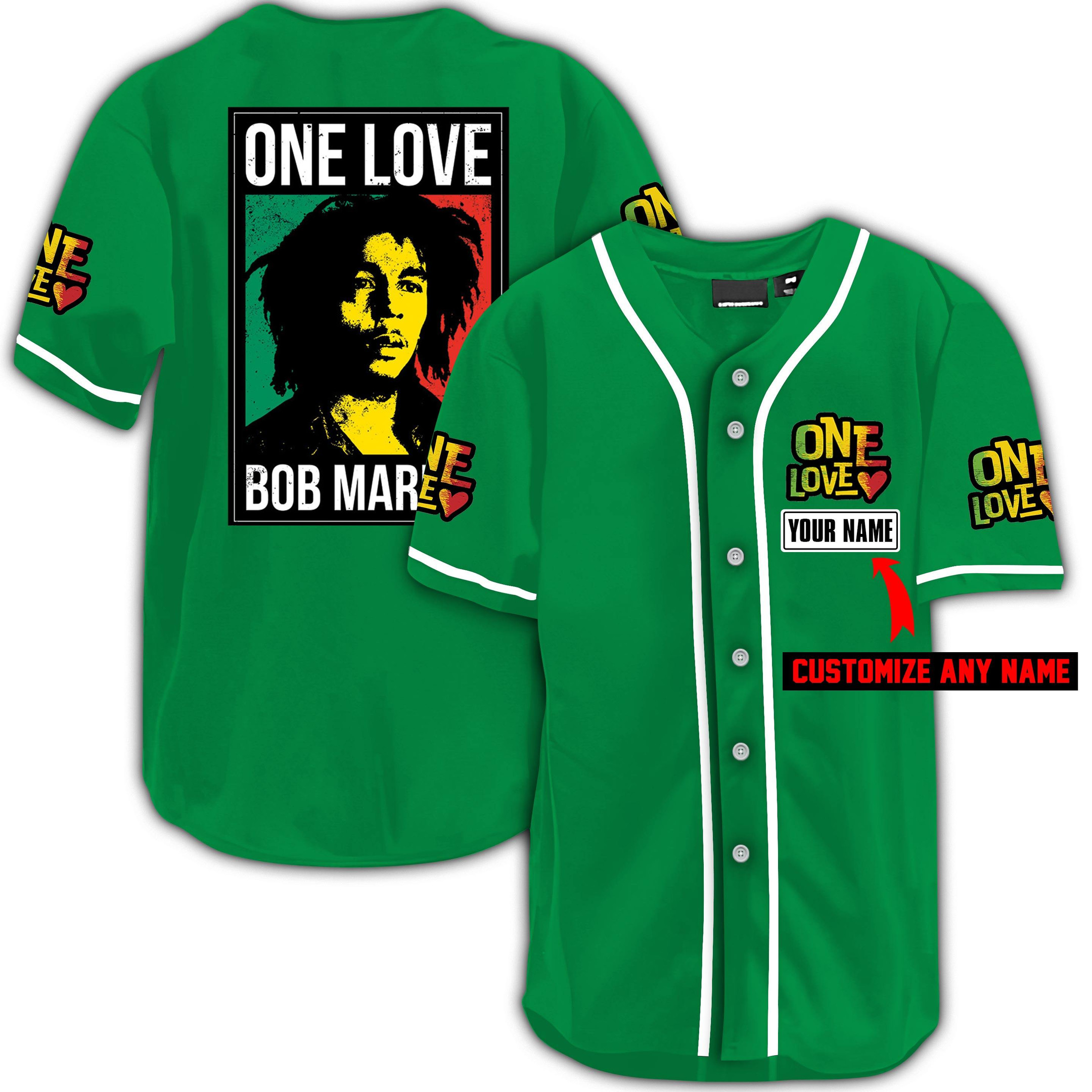 Personalized One Love Bob Marley Baseball Jersey, Unisex Jersey Shirt for Men Women