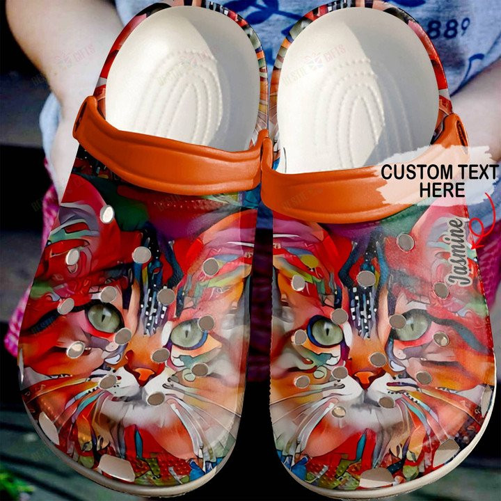 Personalized Orange Cool Cat Crocs Classic Clogs Shoes