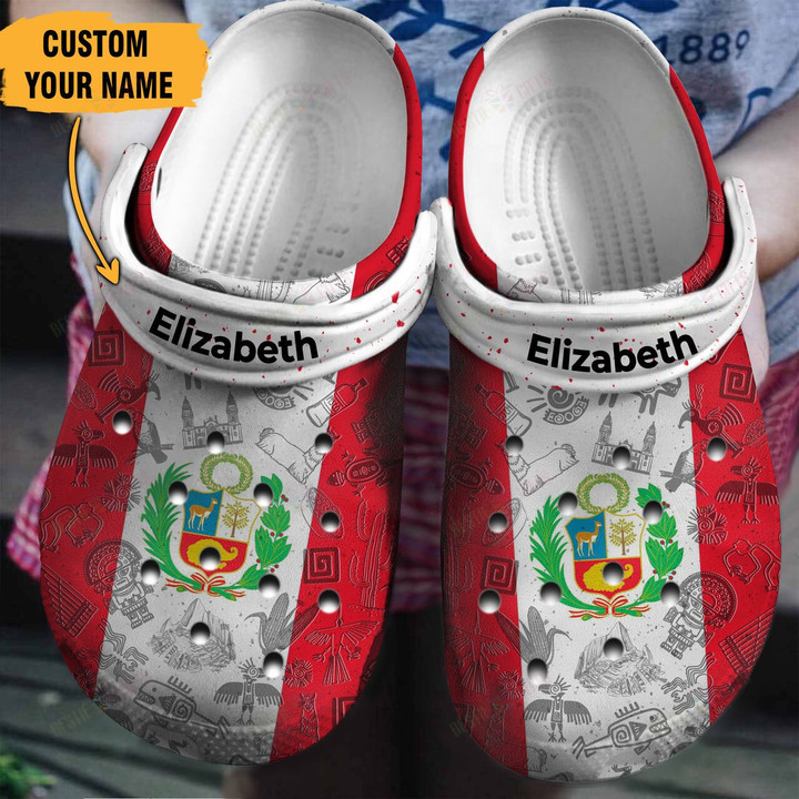 Personalized Peruvian Flag Crocs Classic Clogs Shoes