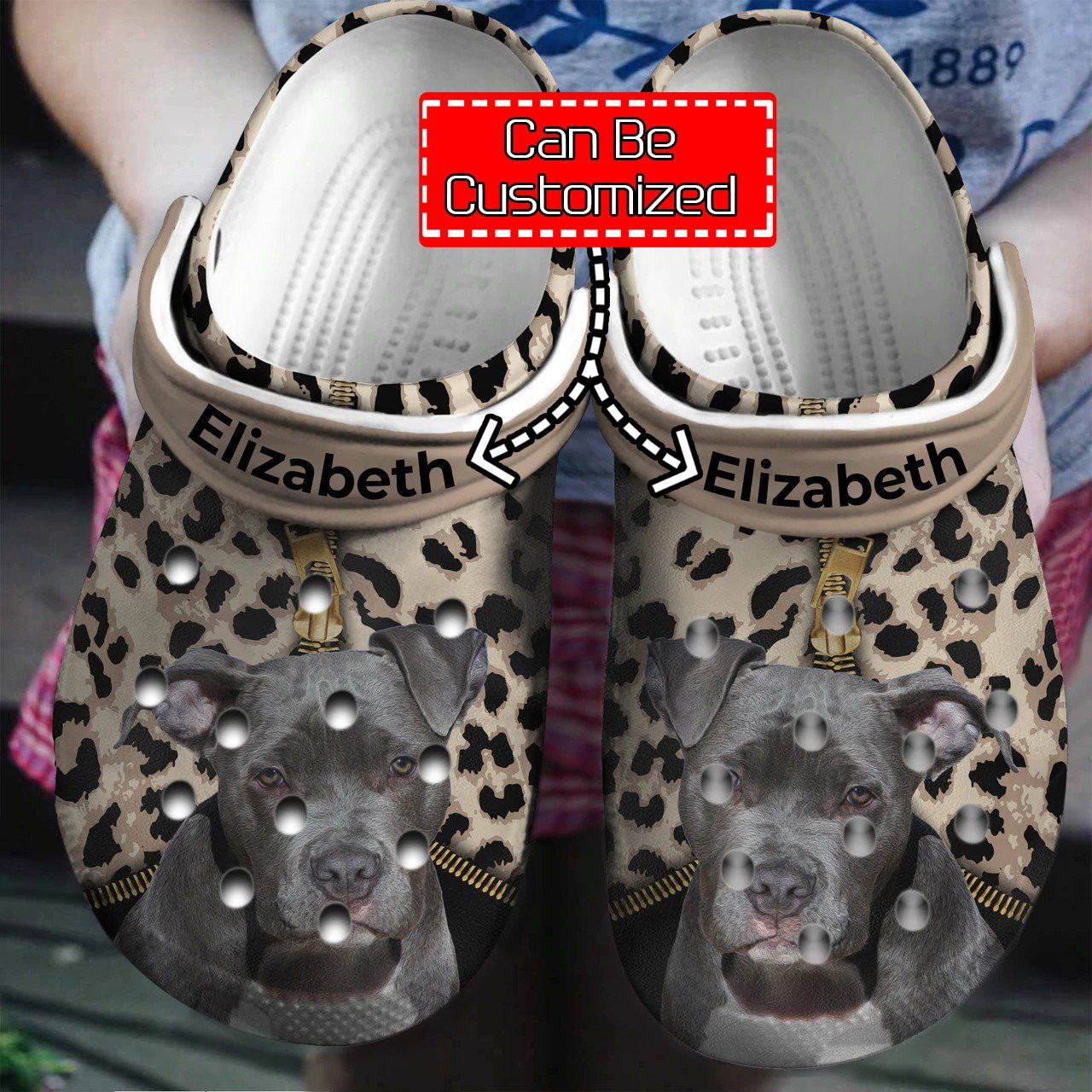 Personalized Pitbull Leopard Pattern Crocs Clog Shoes Dog Crocs