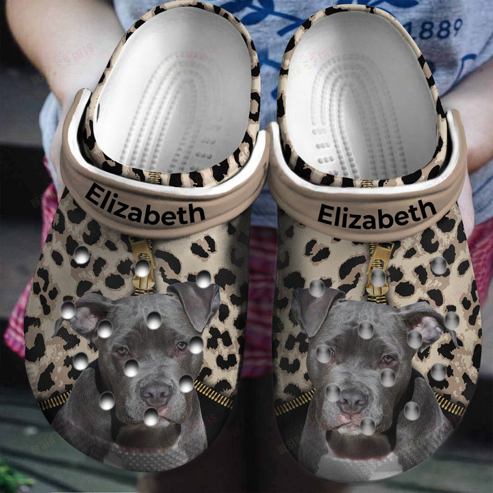 Personalized Pitbull Lovers With Leopard Pattern Crocs Classic Clogs Shoes