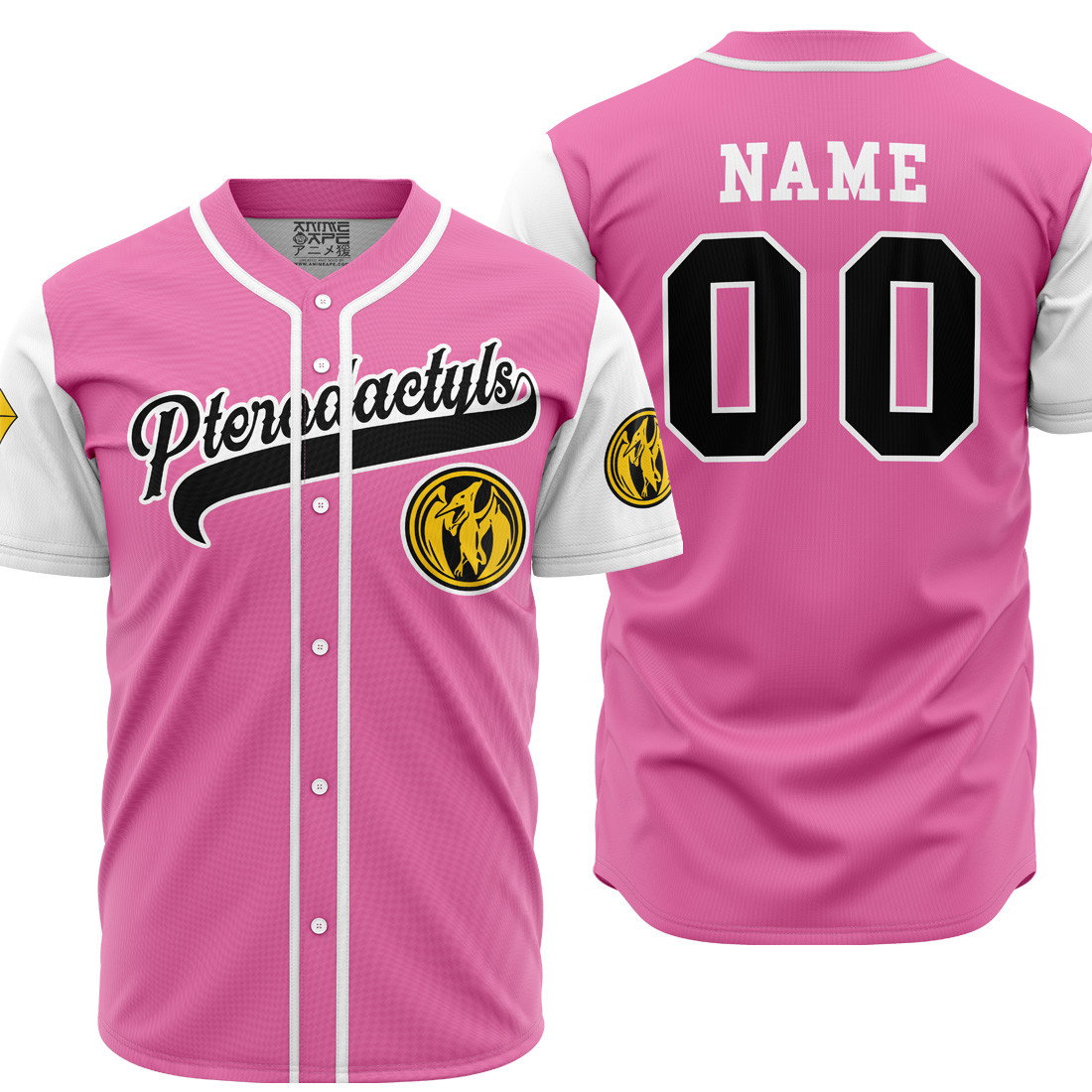 Personalized Pterodactyls Pink Power Rangers Baseball Jersey